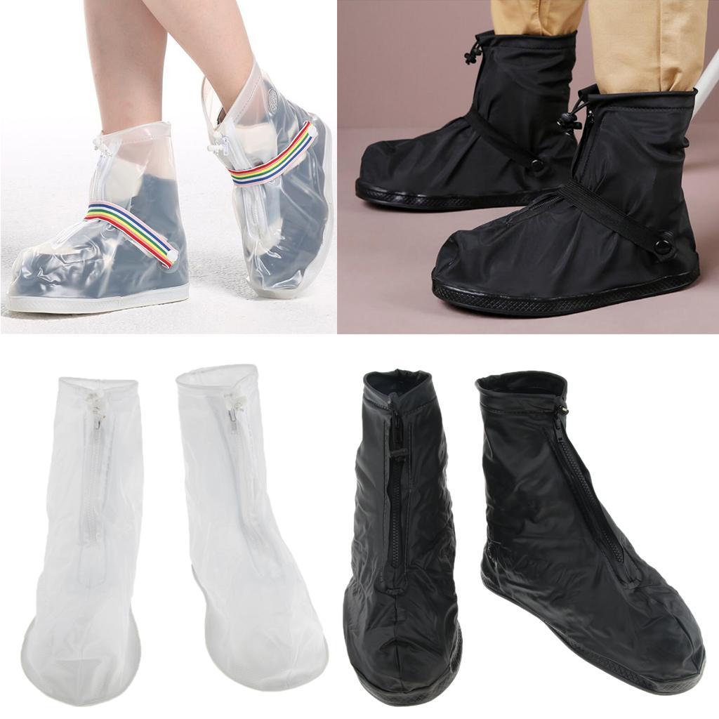 Reusable Waterproof Rain Shoes Covers Elastic Zipper Overshoes XL 28.5ccm White