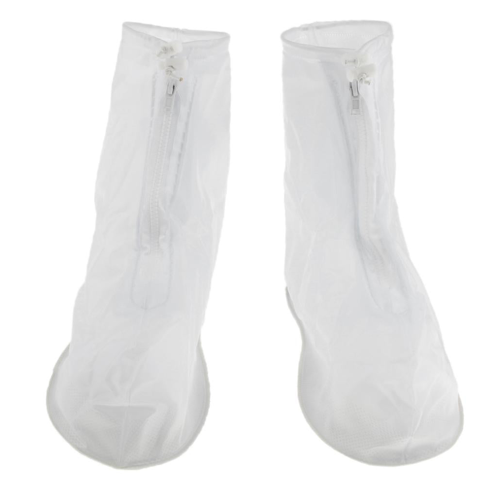 Reusable Waterproof Rain Shoes Covers Elastic Zipper Overshoes XL 28.5ccm White