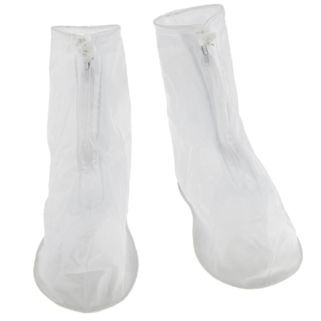 Reusable Waterproof Rain Shoes Covers Elastic Zipper Overshoes XL 28.5ccm White
