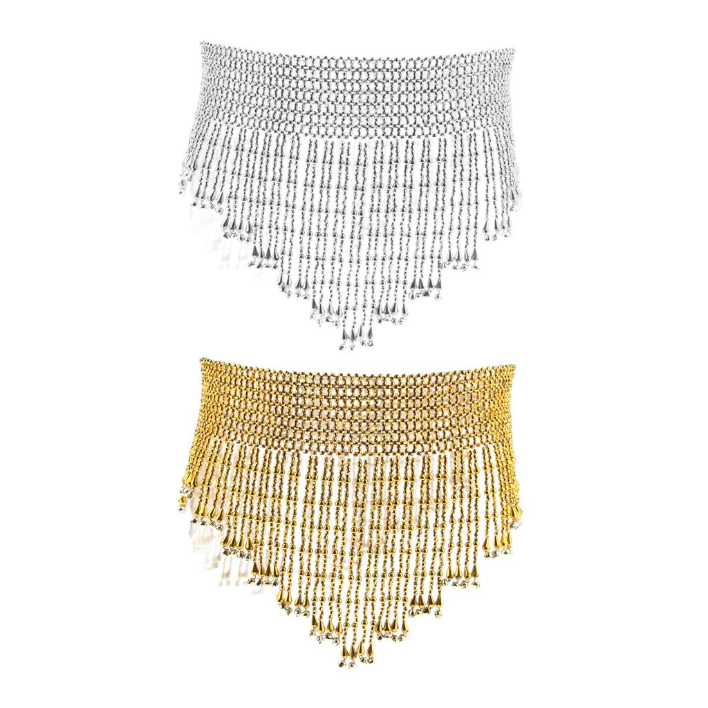 Glitter Beads Tassels Belly Chain for Ladies Women Dance with Bells Gold