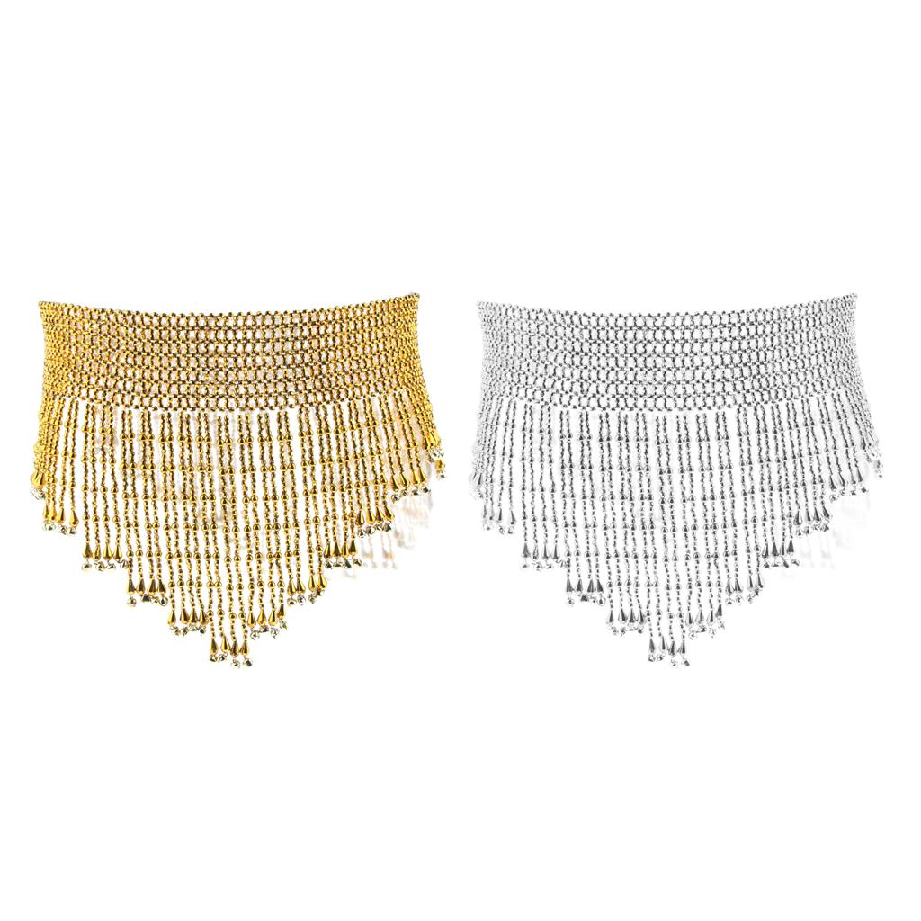 Glitter Beads Tassels Belly Chain for Ladies Women Dance with Bells Gold