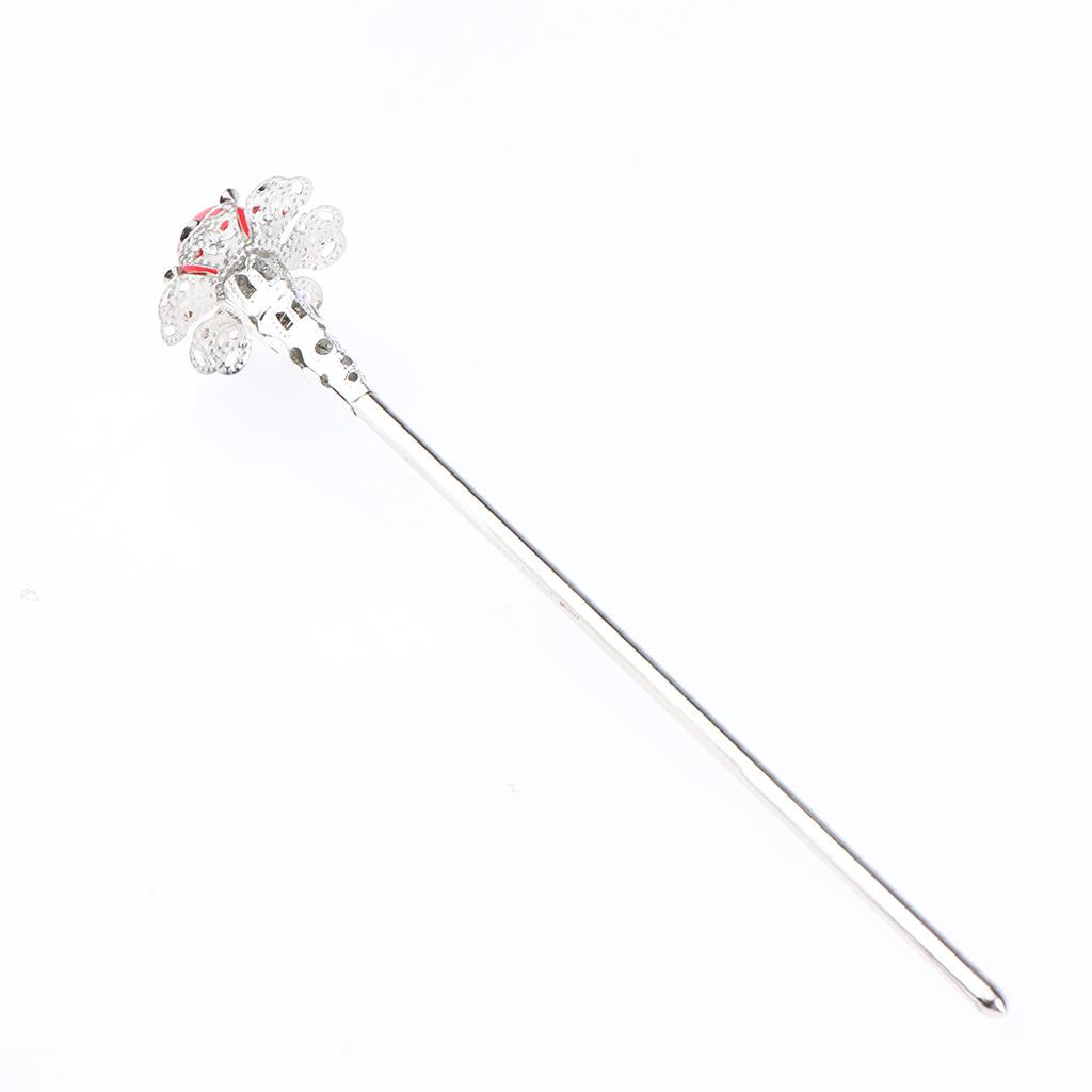 Retro Chinese Petunia Flower Hair Stick Wedding Bridal Chignon Pin Red