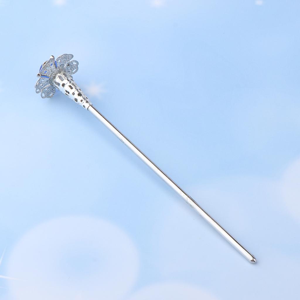 Retro Chinese Petunia Flower Hair Stick Wedding Bridal Chignon Pin Blue