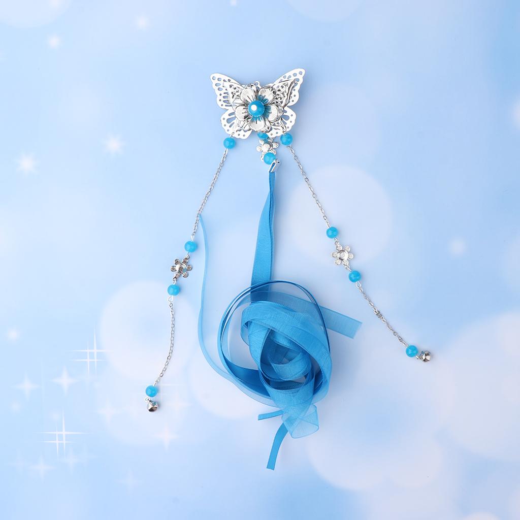 Vintage fringed streamers Chinese Hair Clip Headdress Solitary Fang Blue