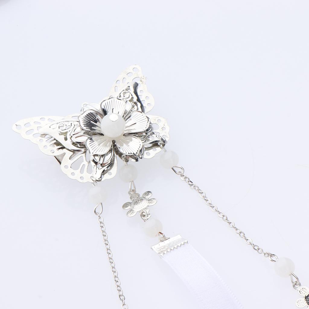 Vintage fringed streamers Chinese Hair Clip Headdress Solitary Fang White