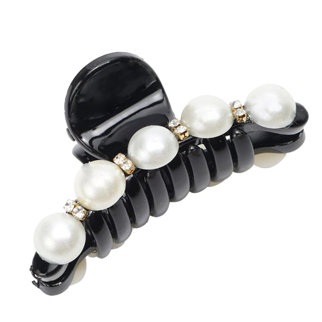 Crystal Pearl Hair Claw Black Clip for Women Rhinestone Hair Accessories M