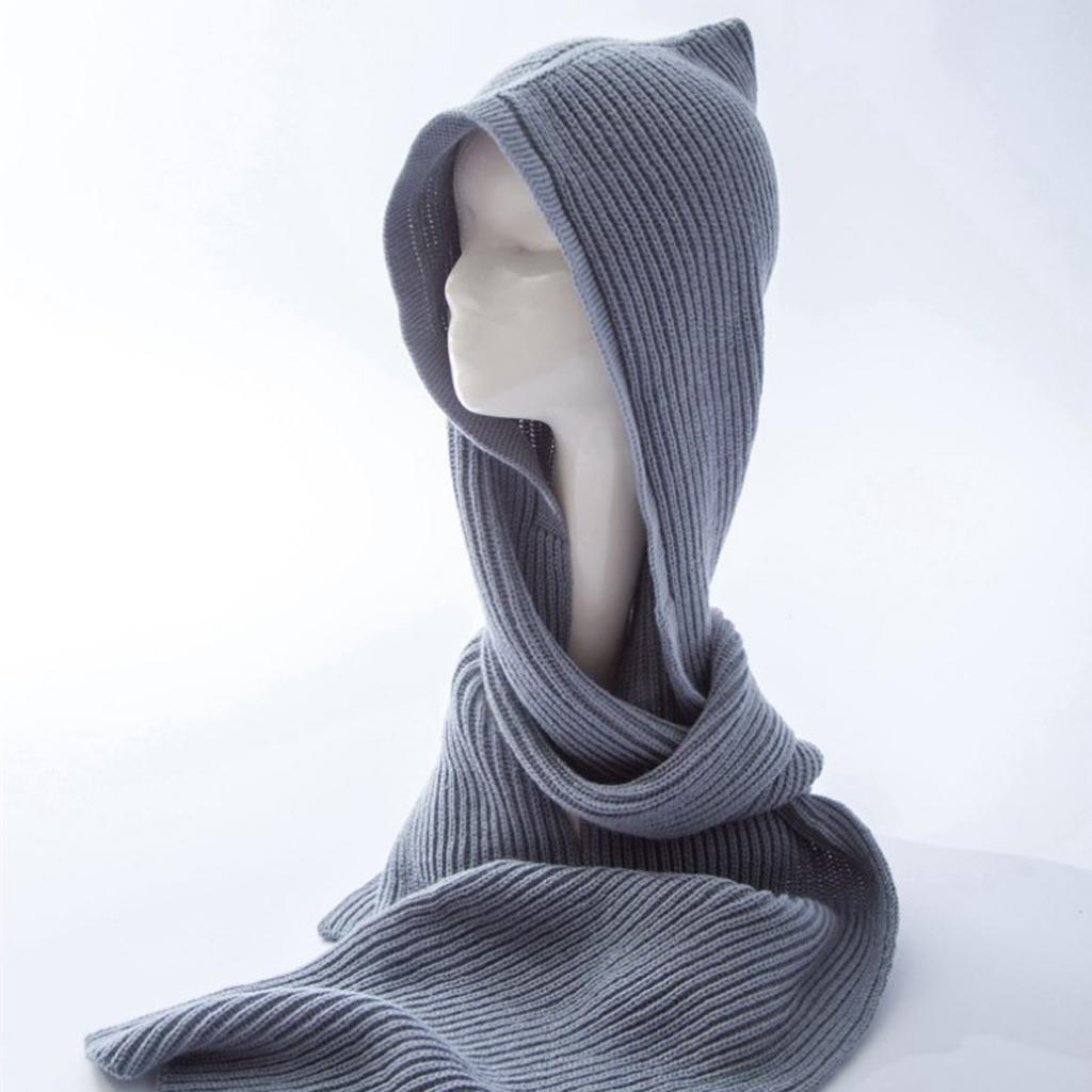 Parent-child Winter Knit Hooded Scarf Headscarf Neck Warmer Hoodie Hat Gray
