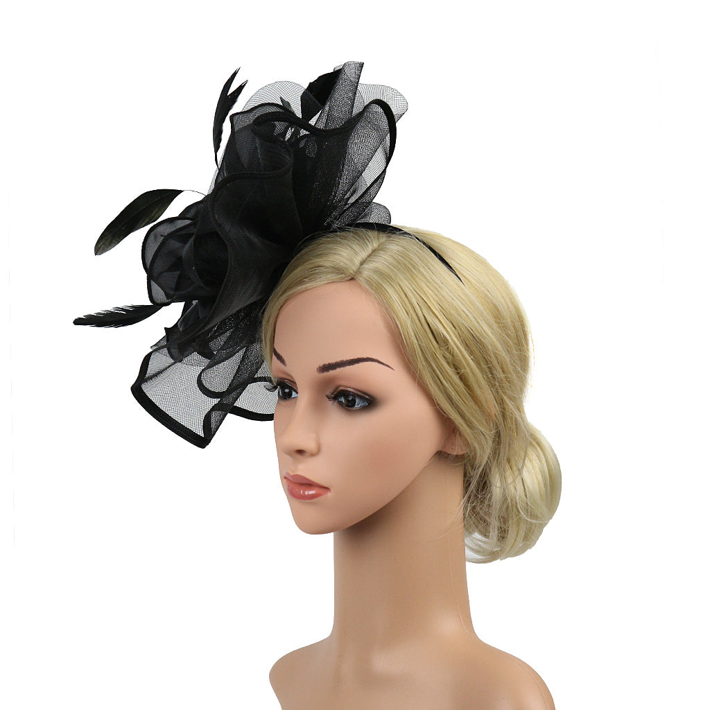 Vintage Ladies Floral Fascinator Headband Hair Clip Derby Hat Black