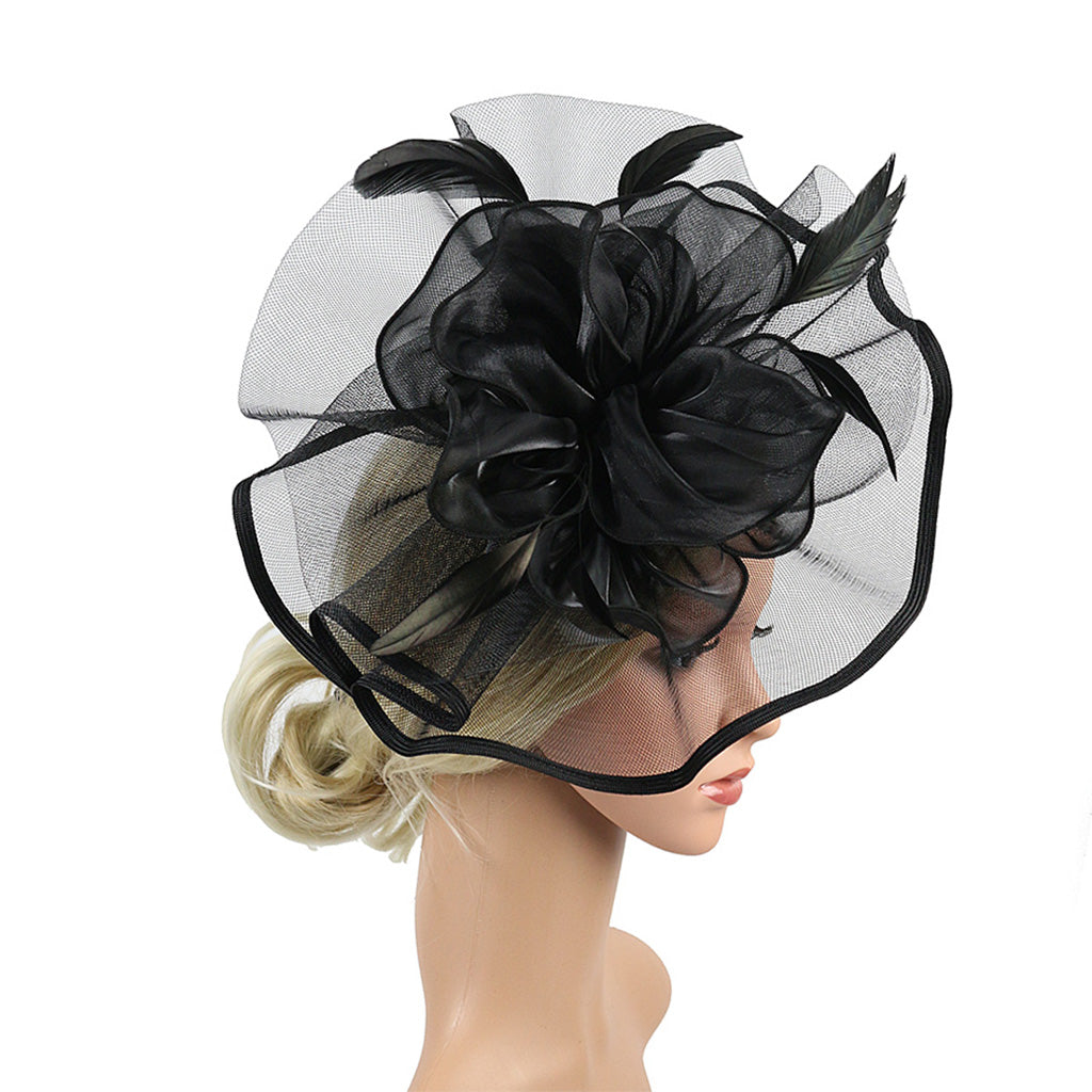 Vintage Ladies Floral Fascinator Headband Hair Clip Derby Hat Black