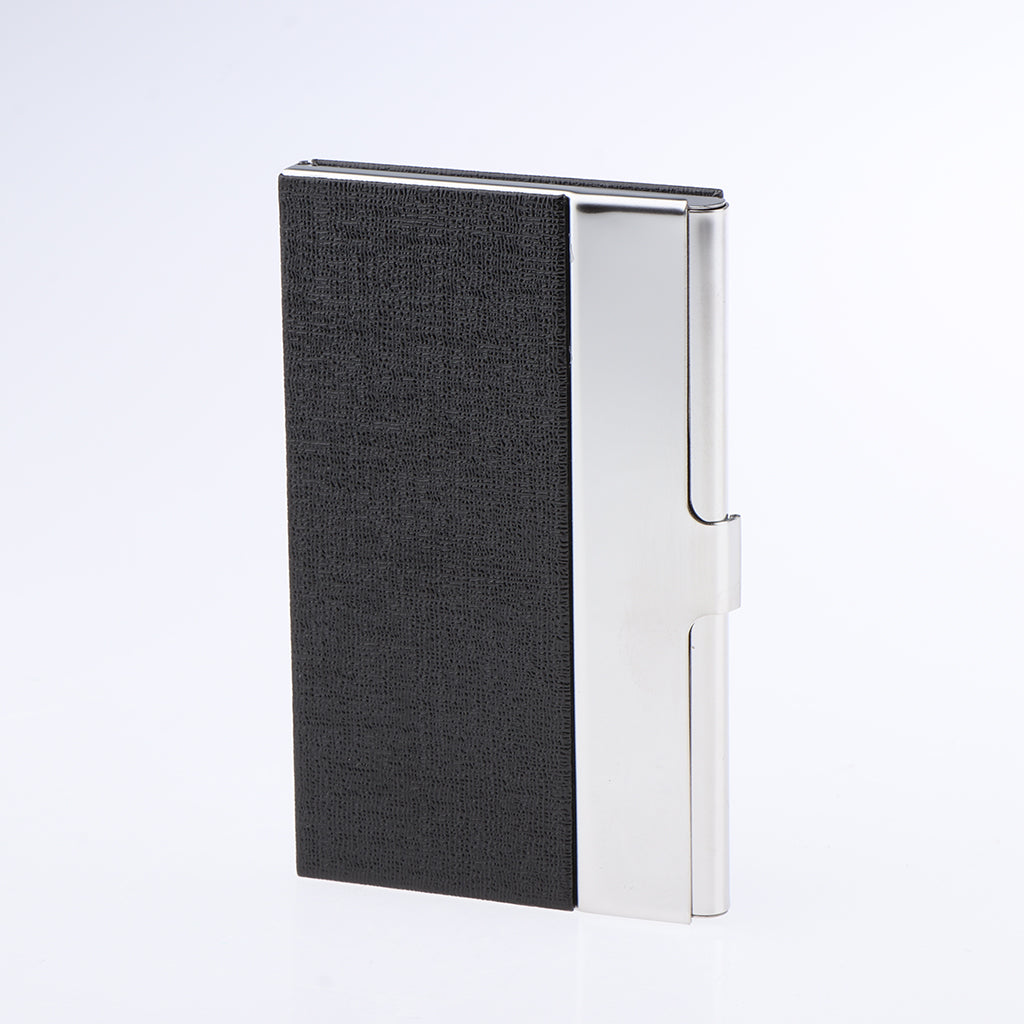 Business Name Card Holder Luxury PU Leather&Stainless Steel Card Case Black