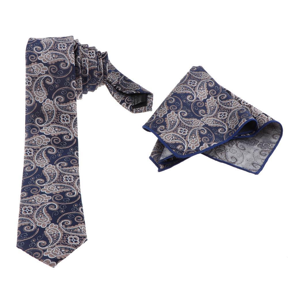 Men's Jacquard Tie Necktie Hanky Handkerchief Set Wedding Business Neckwear 8