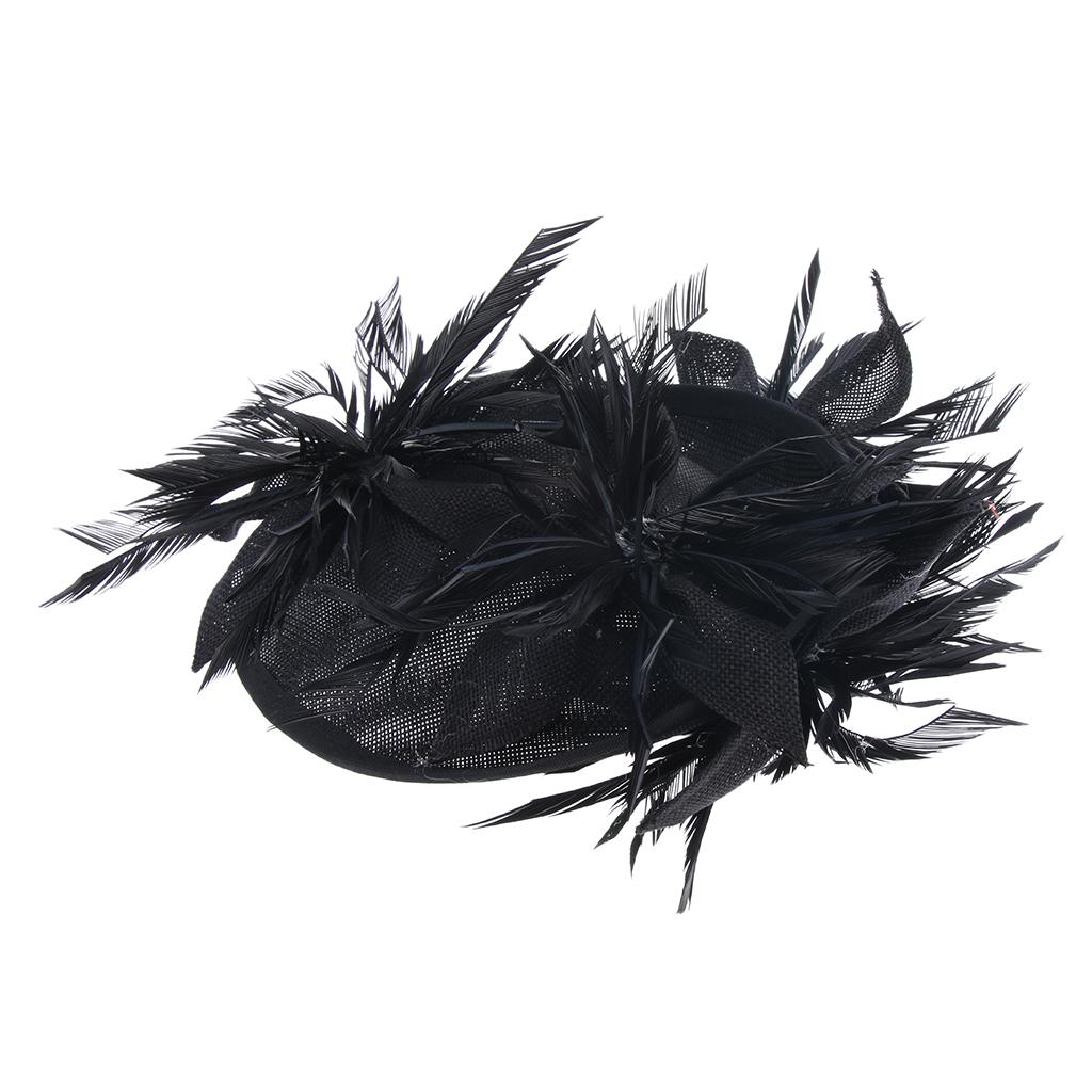 Sinamay Fascinator Pillbox Top Hat Cocktail Tea Party Feather Headwear Black