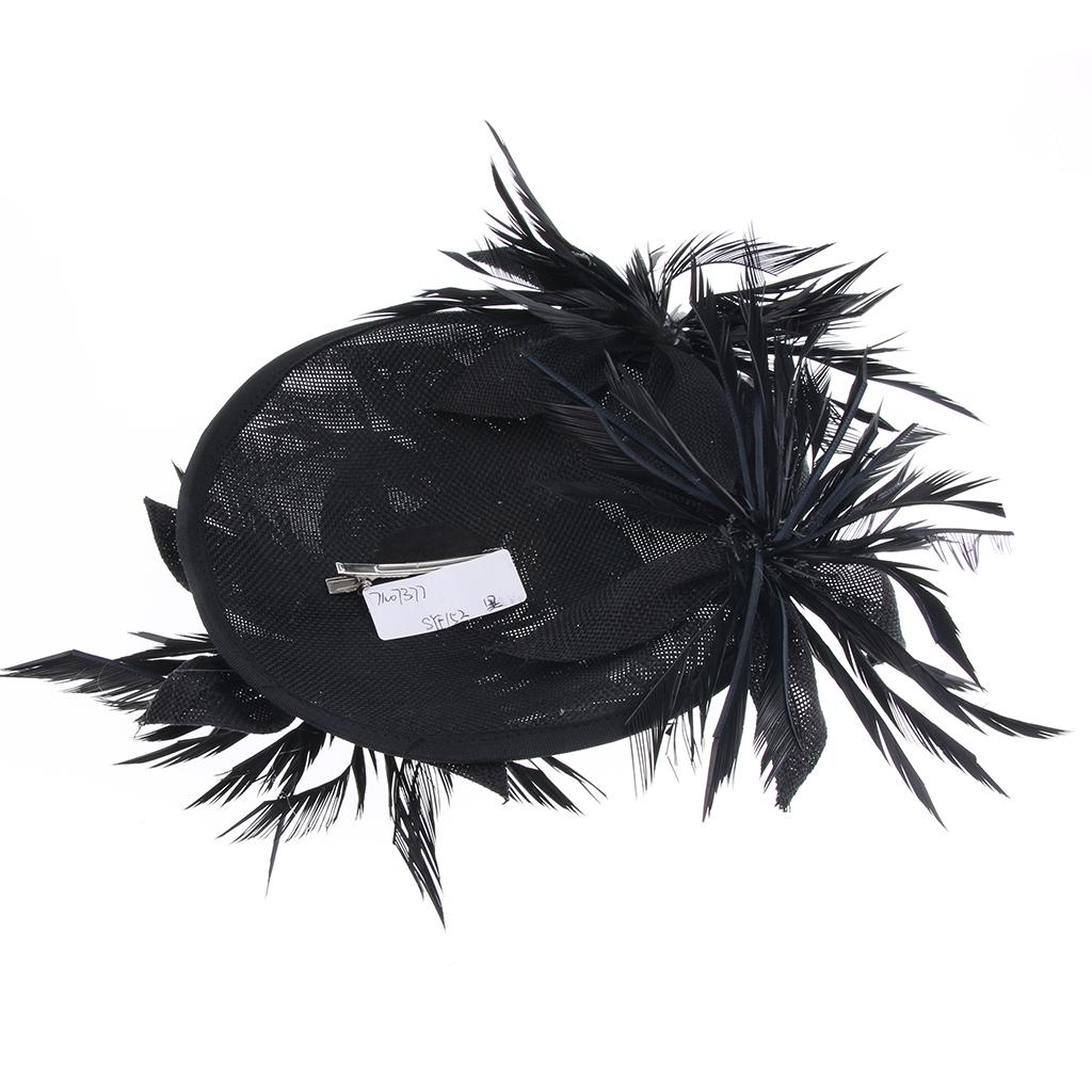 Sinamay Fascinator Pillbox Top Hat Cocktail Tea Party Feather Headwear Black