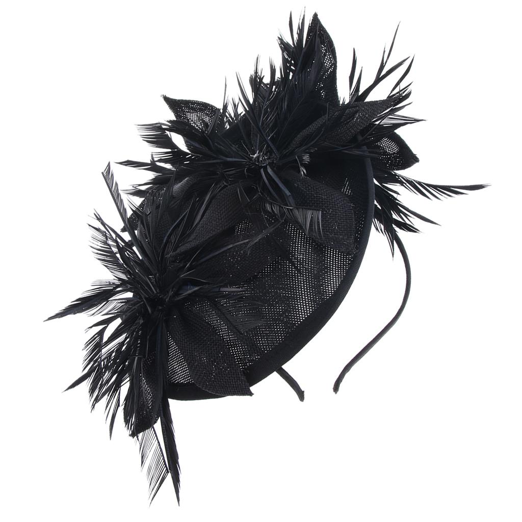 Sinamay Fascinator Pillbox Top Hat Cocktail Tea Party Feather Headwear Black