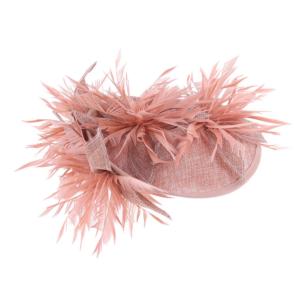 Sinamay Fascinator Pillbox Top Hat Cocktail Tea Party Feather Headwear Pink