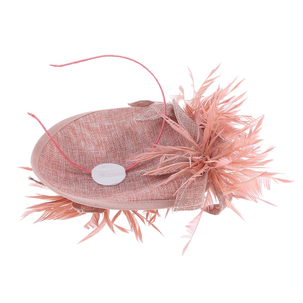Sinamay Fascinator Pillbox Top Hat Cocktail Tea Party Feather Headwear Pink
