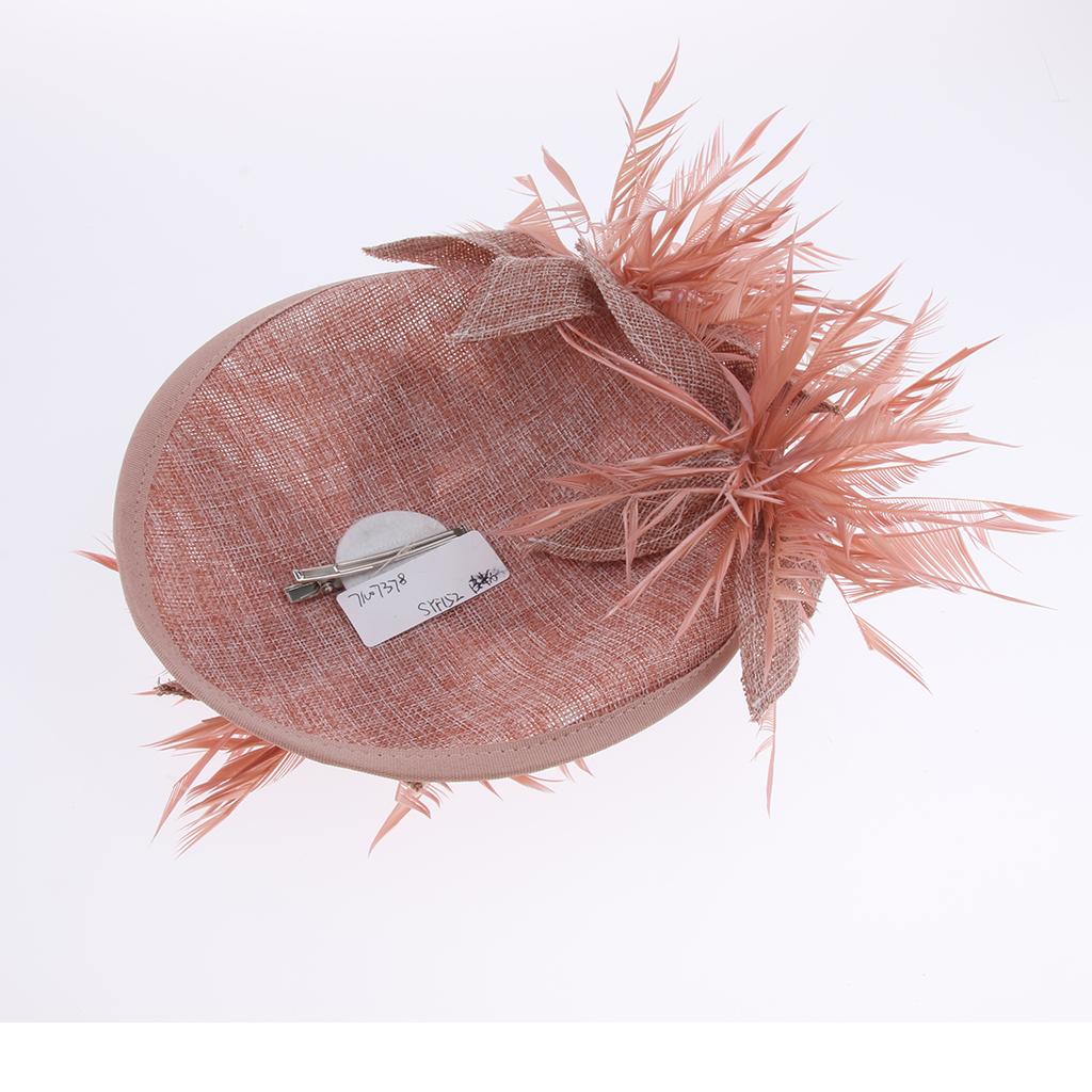 Sinamay Fascinator Pillbox Top Hat Cocktail Tea Party Feather Headwear Pink