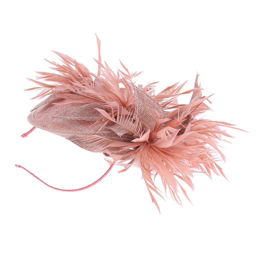 Sinamay Fascinator Pillbox Top Hat Cocktail Tea Party Feather Headwear Pink