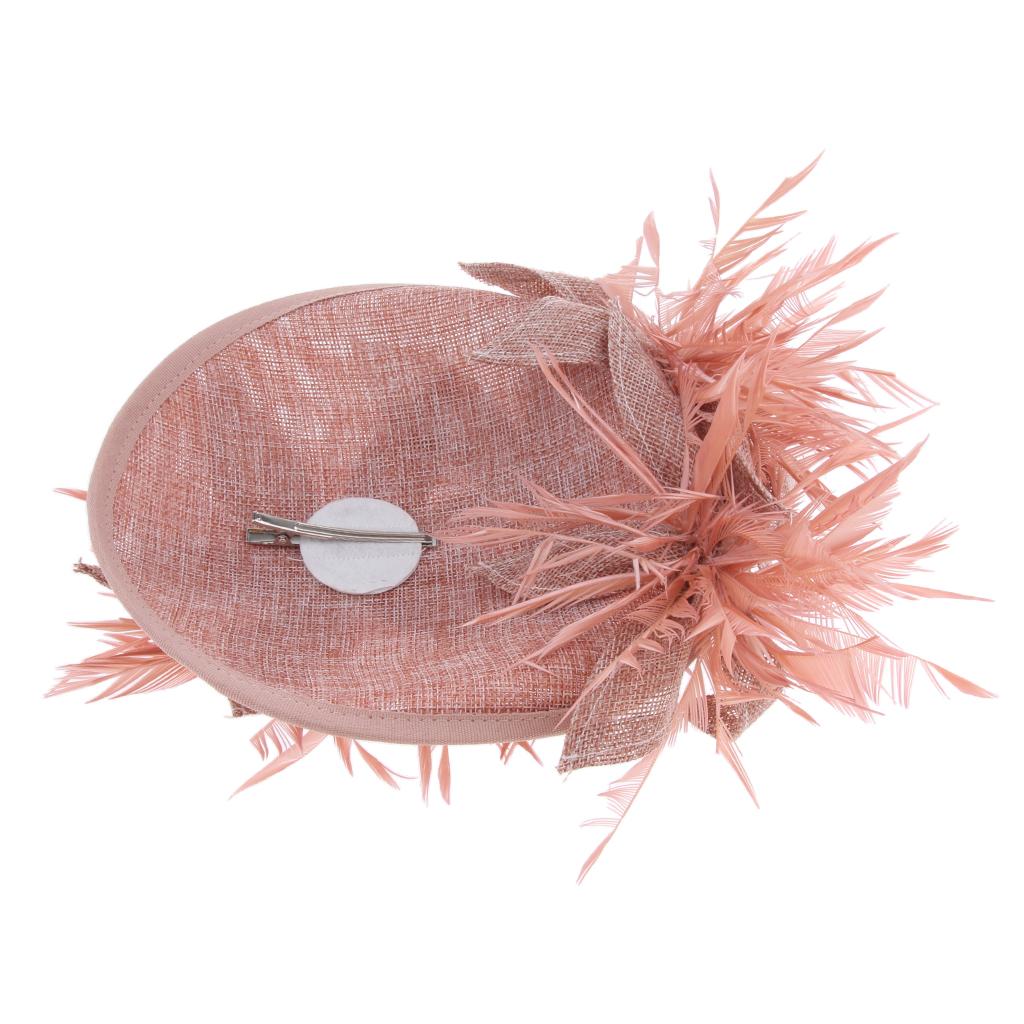 Sinamay Fascinator Pillbox Top Hat Cocktail Tea Party Feather Headwear Pink