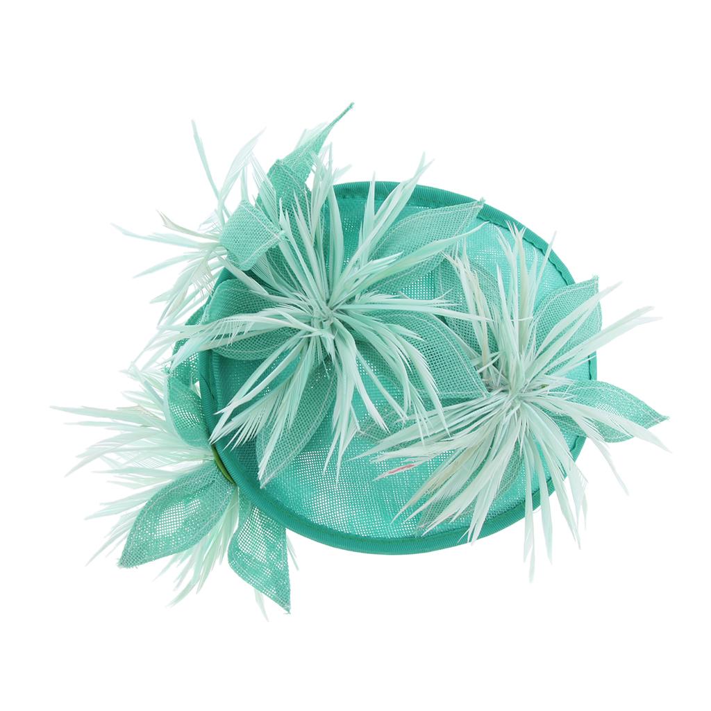 Sinamay Fascinator Pillbox Top Hat Cocktail Tea Party Feather Headwear Green