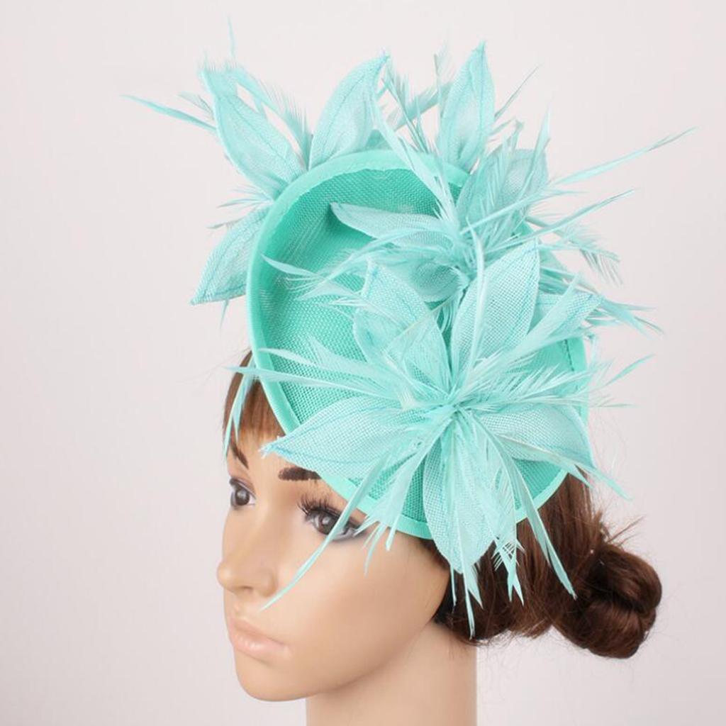 Sinamay Fascinator Pillbox Top Hat Cocktail Tea Party Feather Headwear Green