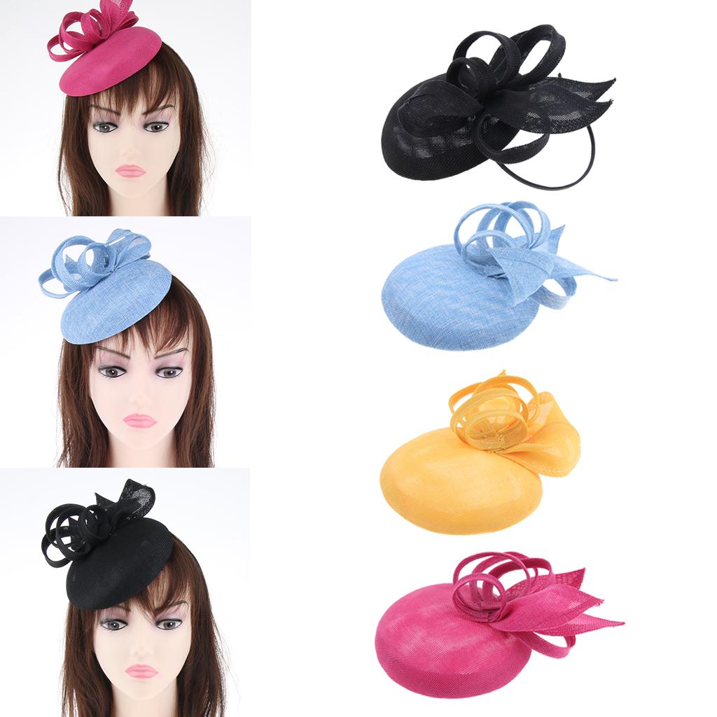 Sinamay Fascinator Hat Feather Party Pillbox Hat Flower Derby Hat for Women Black