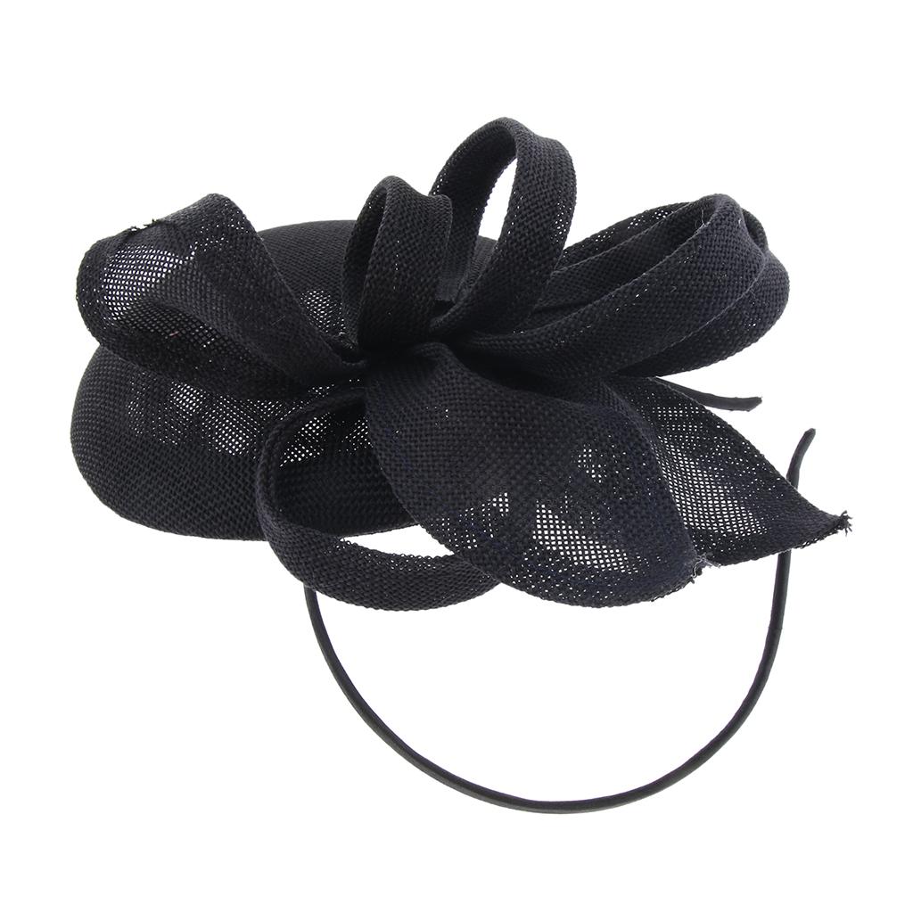 Sinamay Fascinator Hat Feather Party Pillbox Hat Flower Derby Hat for Women Black