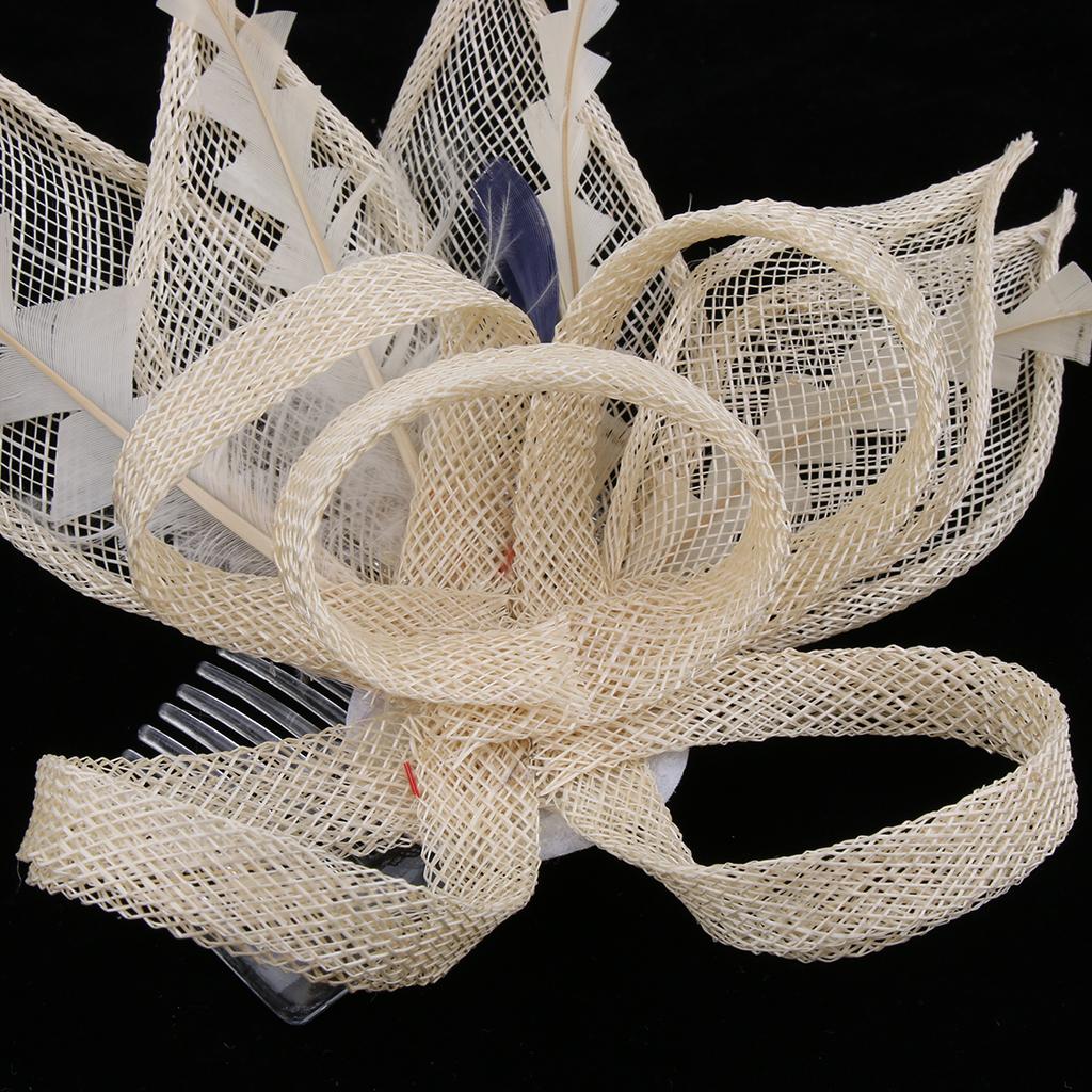 Sinamay Flower Fascinator Women Pillbox Derby Cocktail Tea Party Hat Beige