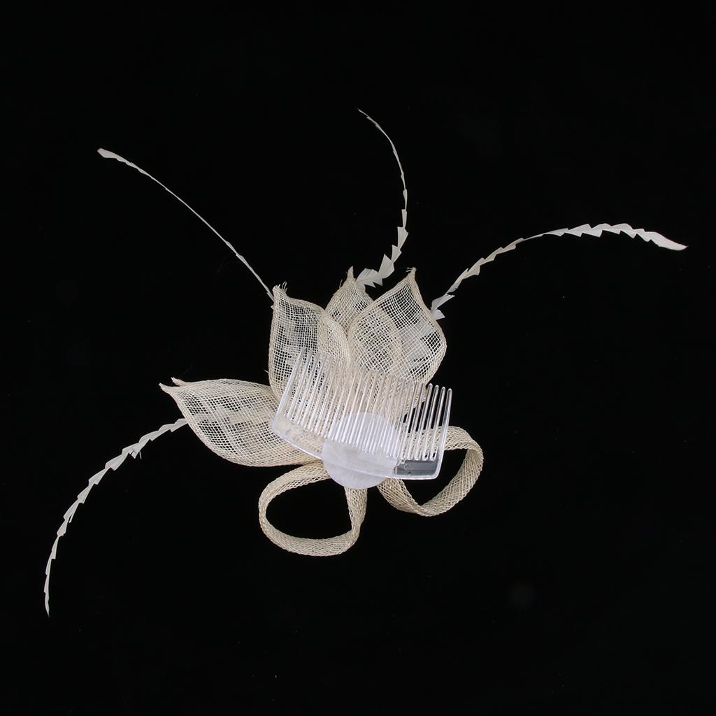 Sinamay Flower Fascinator Women Pillbox Derby Cocktail Tea Party Hat Beige
