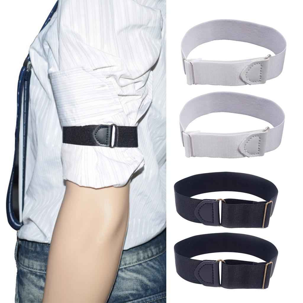 Adjustable Anti Slip Elastic Shirt Sleeves Holder Armband Garter Band Black