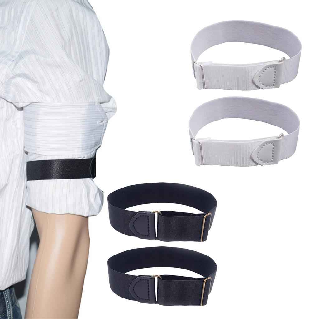 Adjustable Anti Slip Elastic Shirt Sleeves Holder Armband Garter Band Black
