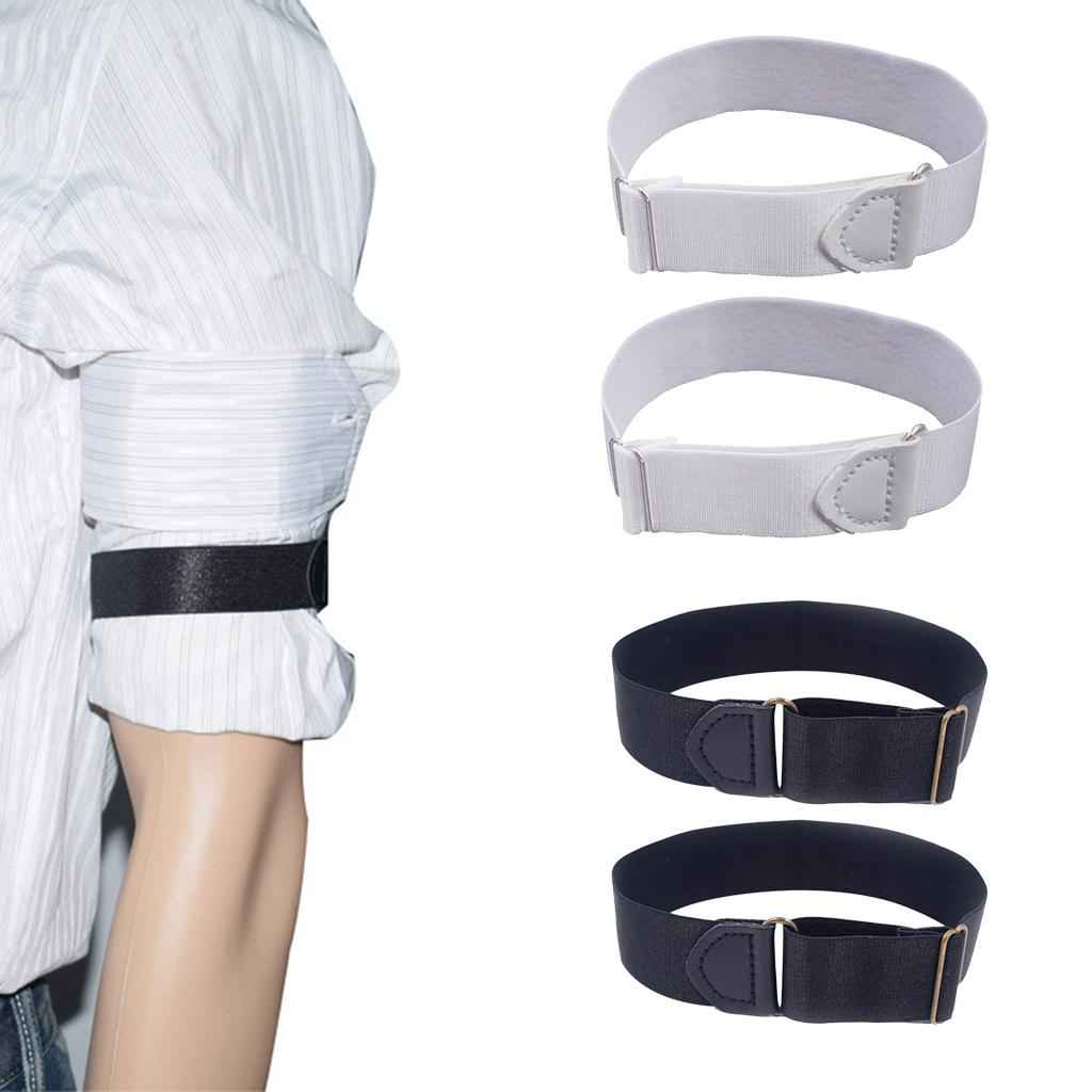 Adjustable Anti Slip Elastic Shirt Sleeves Holder Armband Garter Band Black