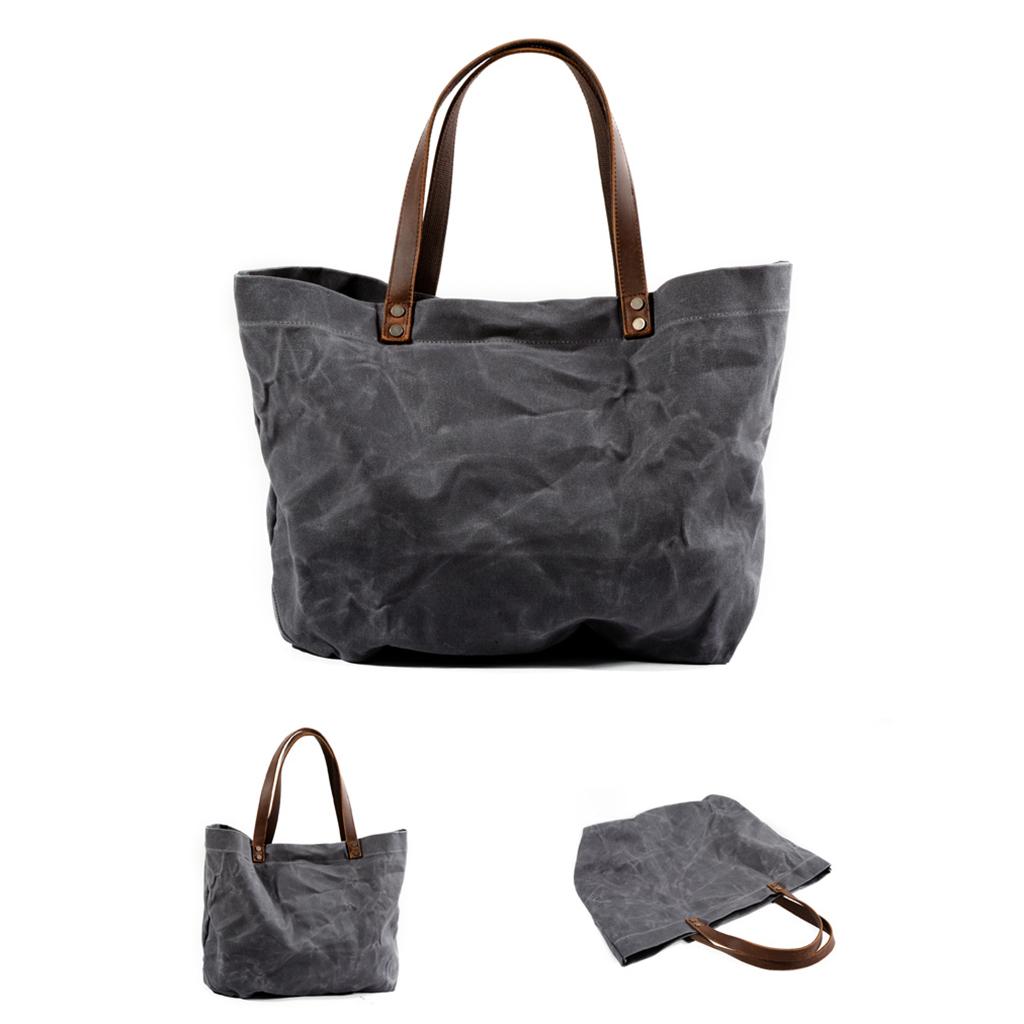 Women's Waxed Canvas Waterproof Shoulder Bag Large Capacity Tote Bag Gray