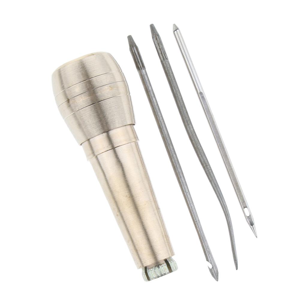 Copper Handle Sewing Awl with 3 Needles Hand Stitcher Shoe Repair Tool
