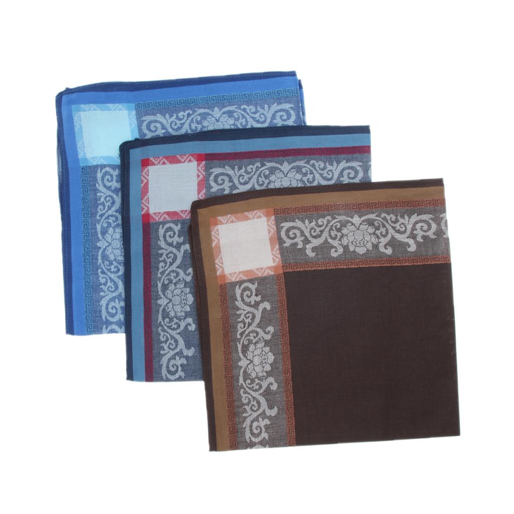 3Pcs Men's Cotton Striped Border Handkerchief Square Formal Suit Grid Hanky