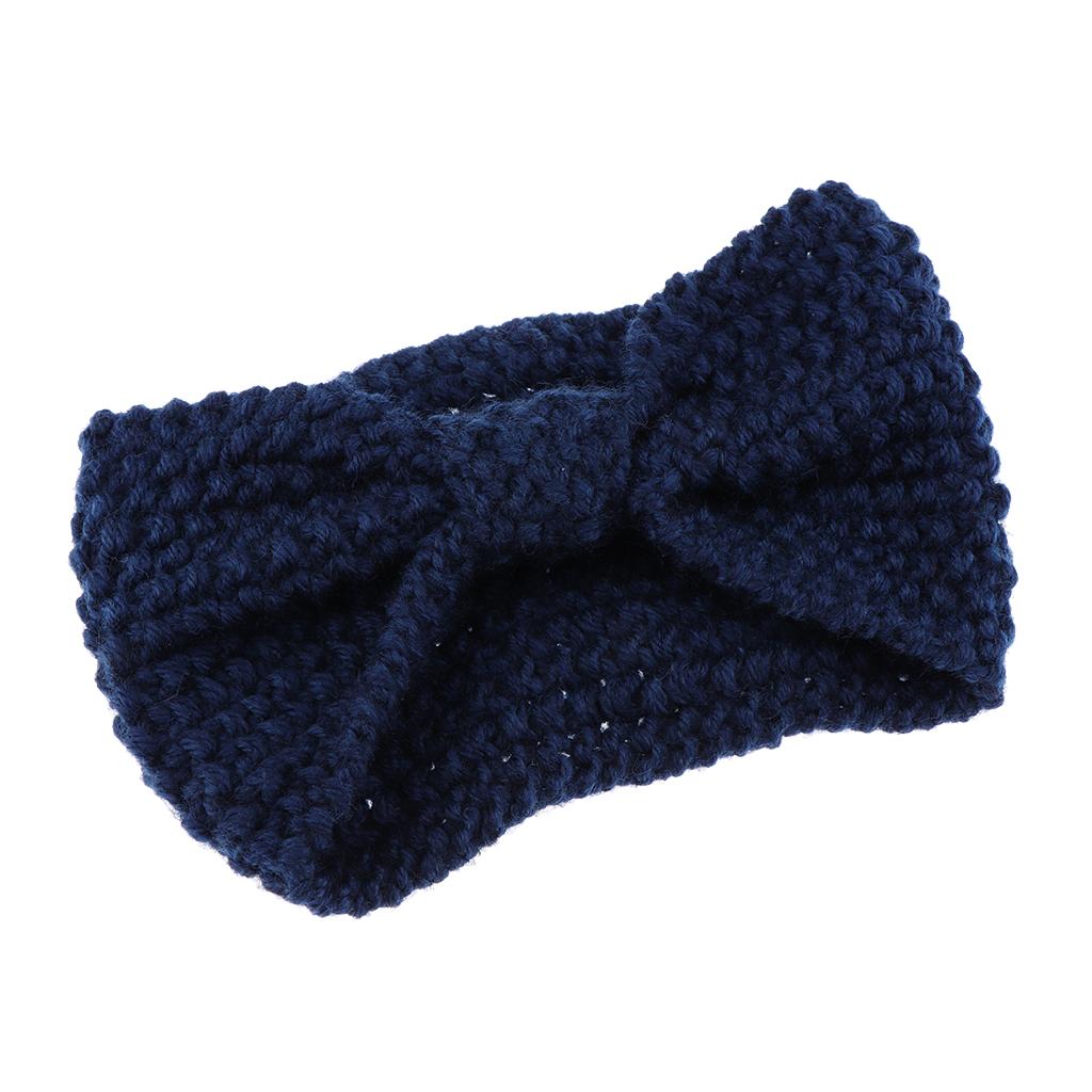 Bow Turban Knitted Headwrap Hair Band Winter Ear Warmer Headband Blue