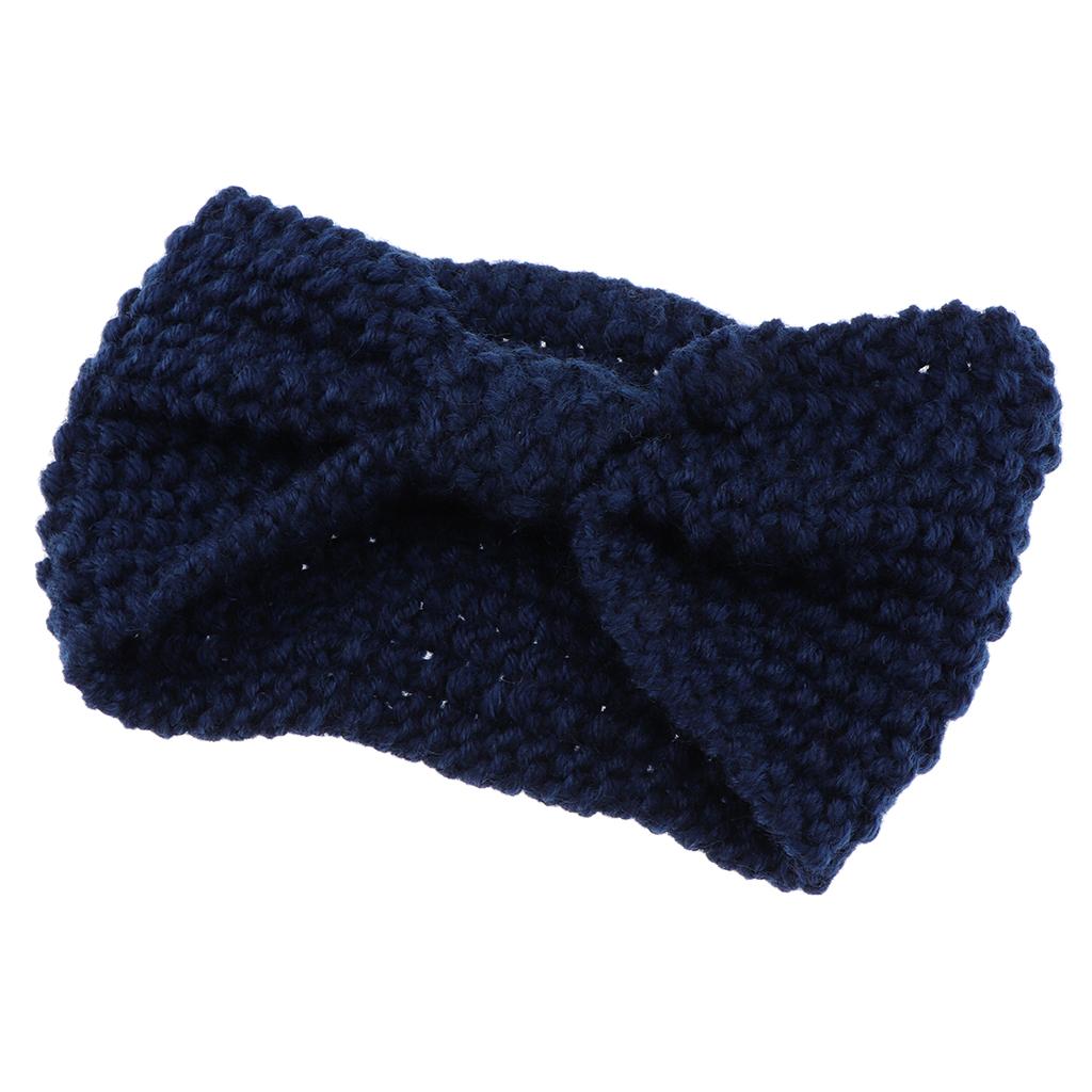 Bow Turban Knitted Headwrap Hair Band Winter Ear Warmer Headband Blue
