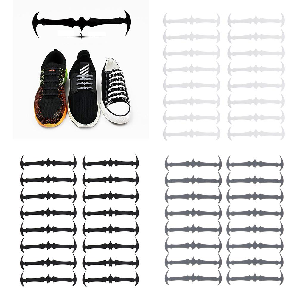 16 Pieces/set Bat No Tie Shoelaces Elastic Silicone Sneaker Laces White