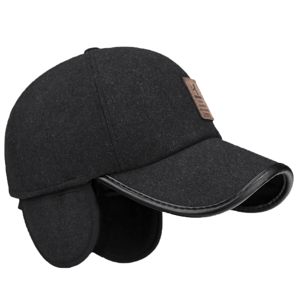 Mens Winter Warm Wool Blend Baseball Cap Hat with Fold Earmuffs Warmer Gray