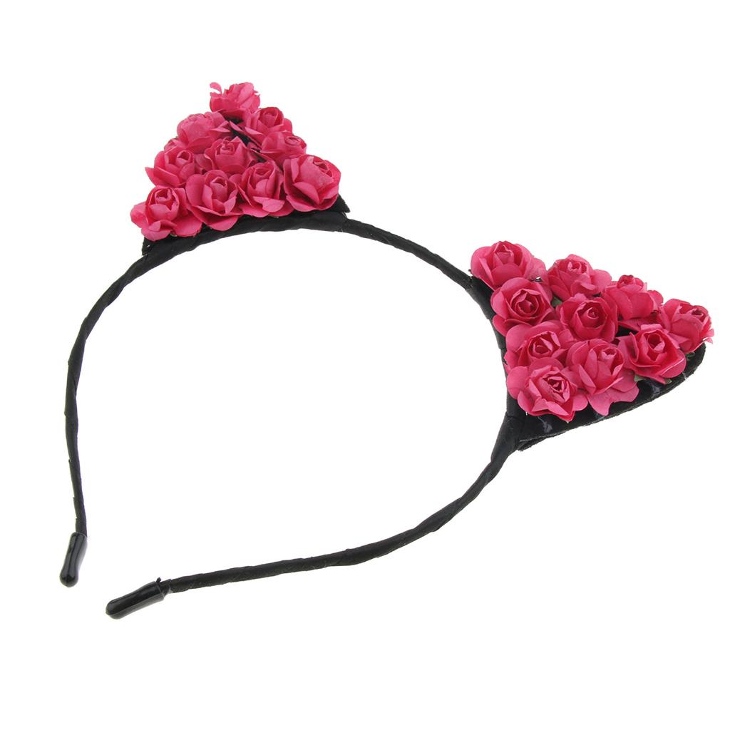 Paper Flower Cat Ears Party Women Girls Kids Headband Fancy Dress Rose