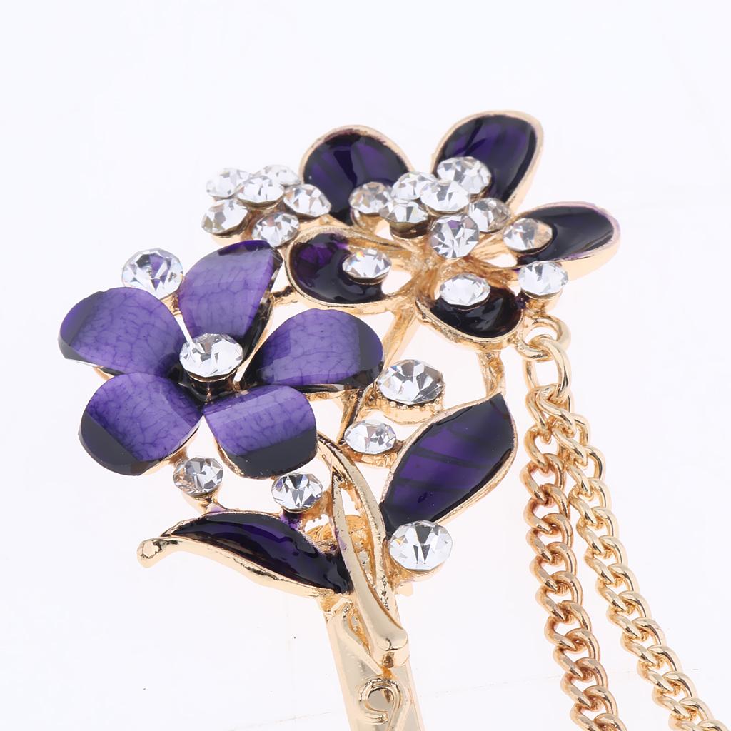 Chinese Hair Chopsticks Crystal Rhinestone Flower Hair Stick Pins Purple