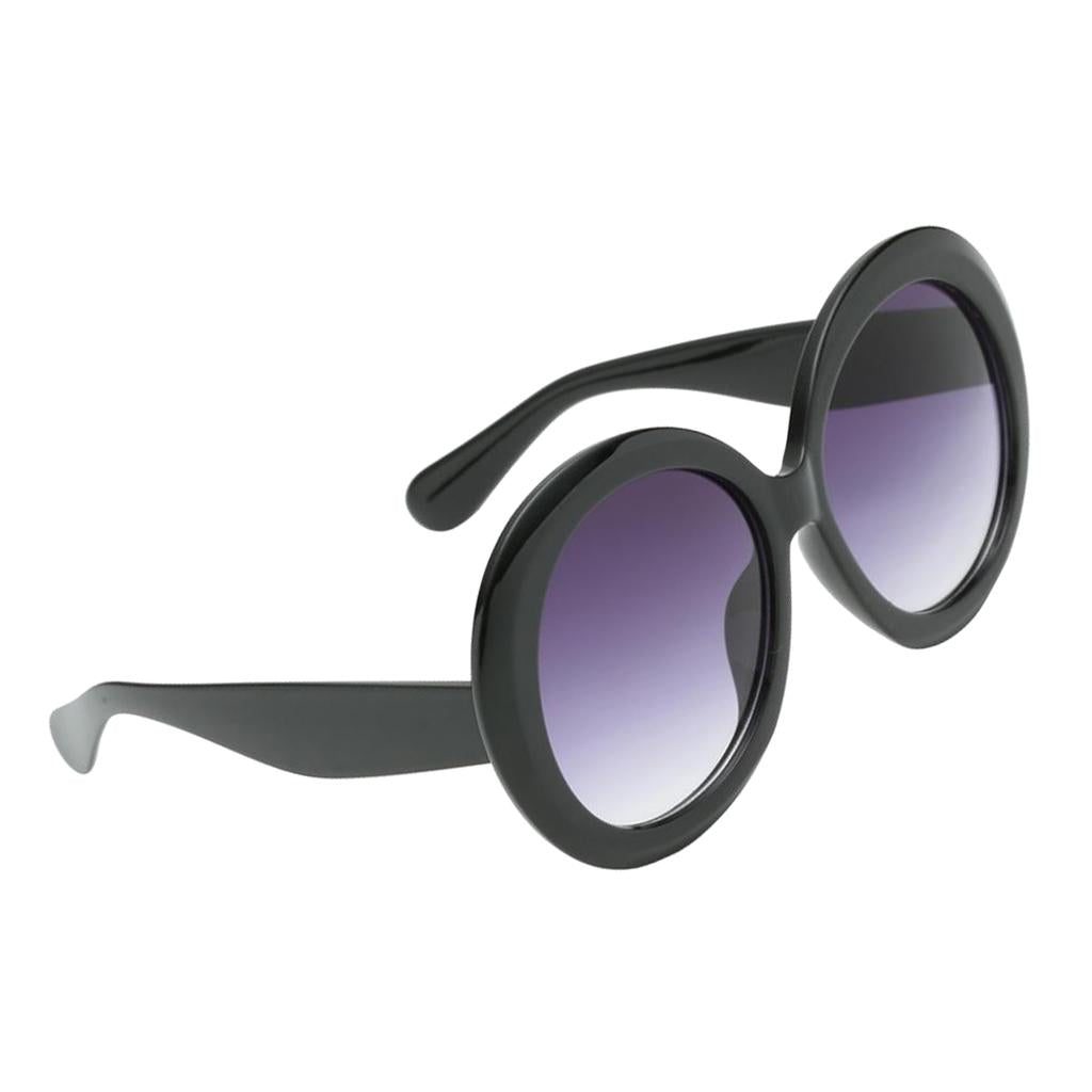 Futuristic Oversize Round Sunglasses Black frame Gradient gray lens
