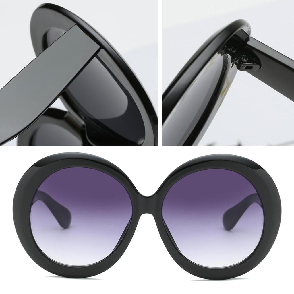 Futuristic Oversize Round Sunglasses Black frame Gradient gray lens