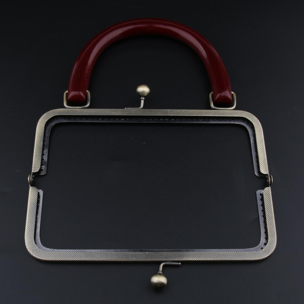 Square Purse Frame Bag DIY Craft Wood Handle Kiss Clasp Lock 20cm Coffee