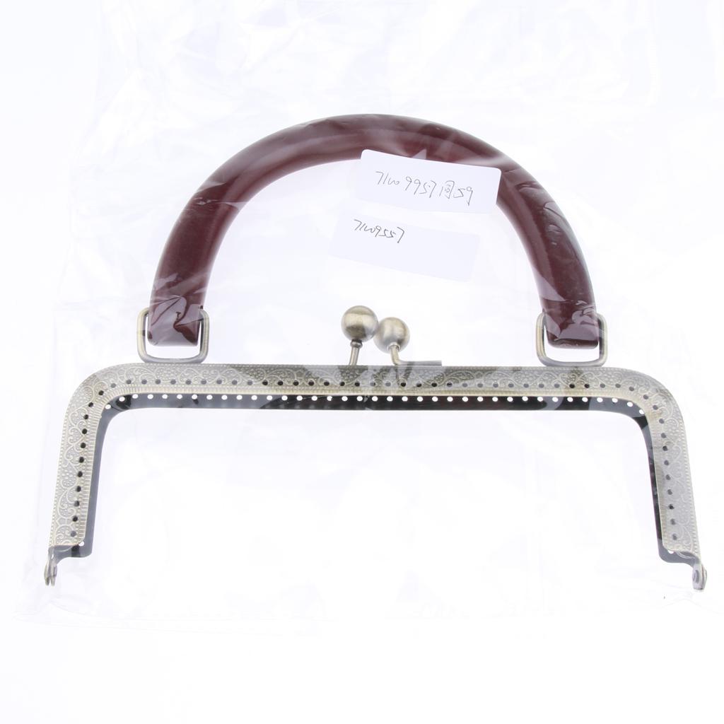 Square Purse Frame Bag DIY Craft Wood Handle Kiss Clasp Lock 20cm Coffee