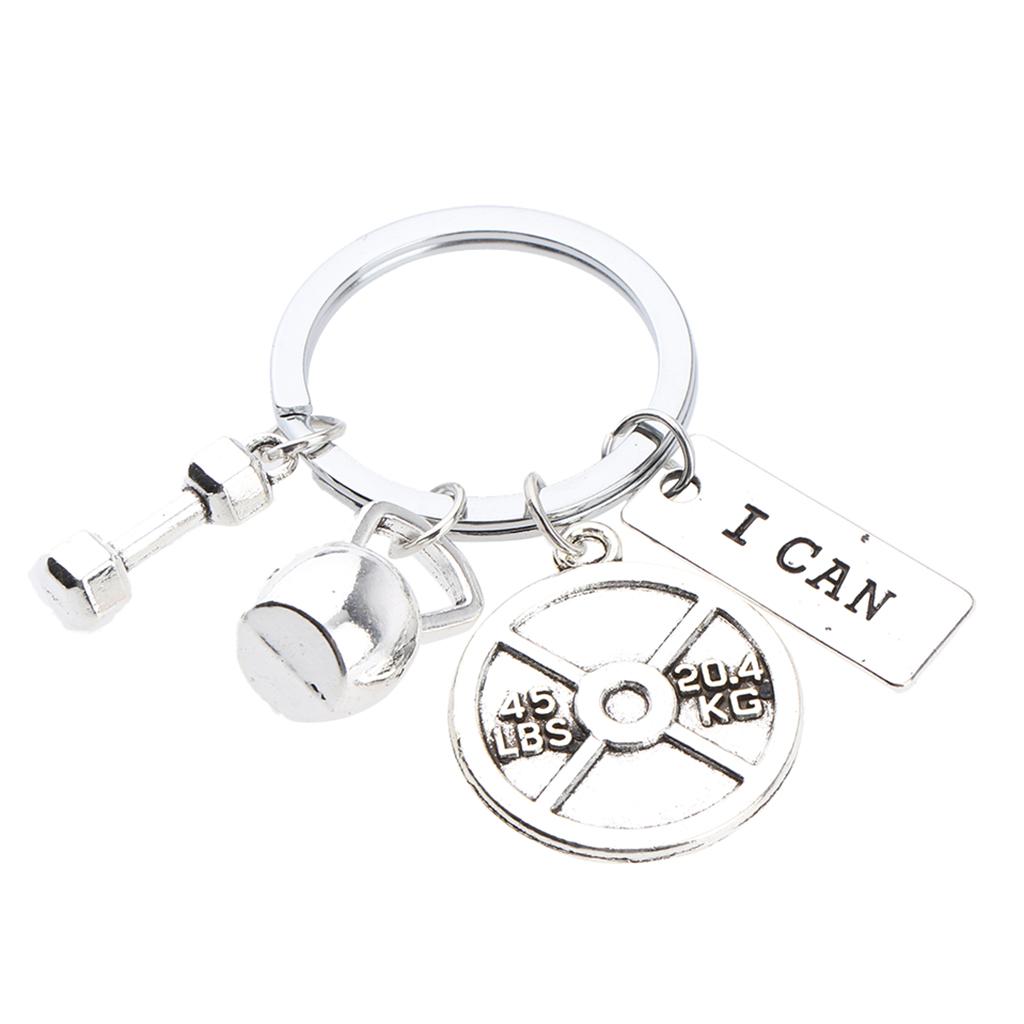 Fitness Gym Weightlifting Keyring Pendant Bag Charm Keychain Silver Design 2