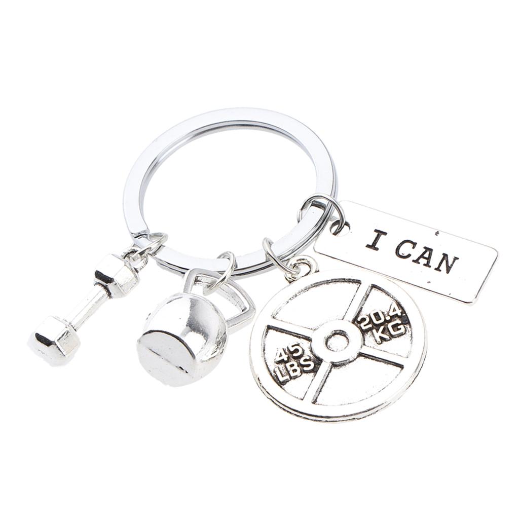 Fitness Gym Weightlifting Keyring Pendant Bag Charm Keychain Silver Design 2