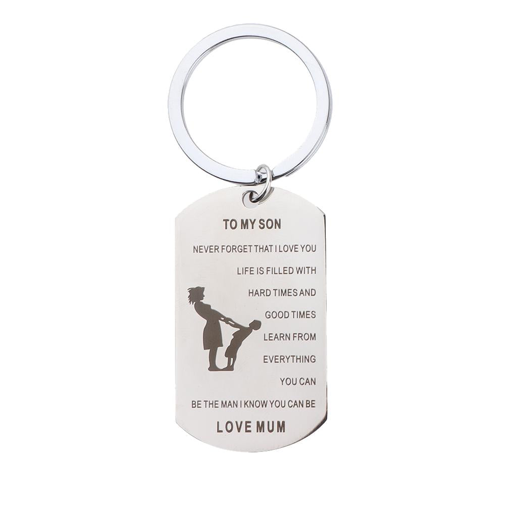 Stainless Steel Dog Tag Pendant Key Ring Keychain Necklace Gift DIY To My Son Love Mum