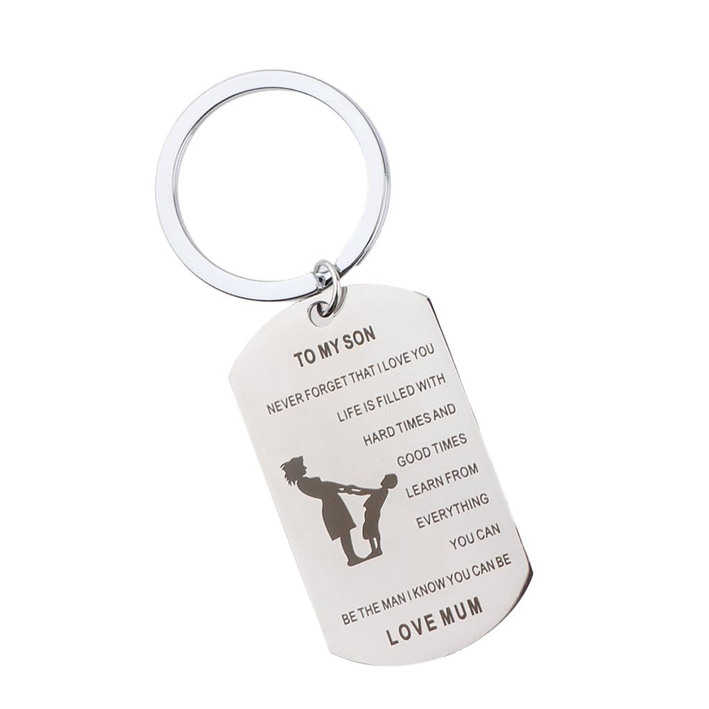 Stainless Steel Dog Tag Pendant Key Ring Keychain Necklace Gift DIY To My Son Love Mum
