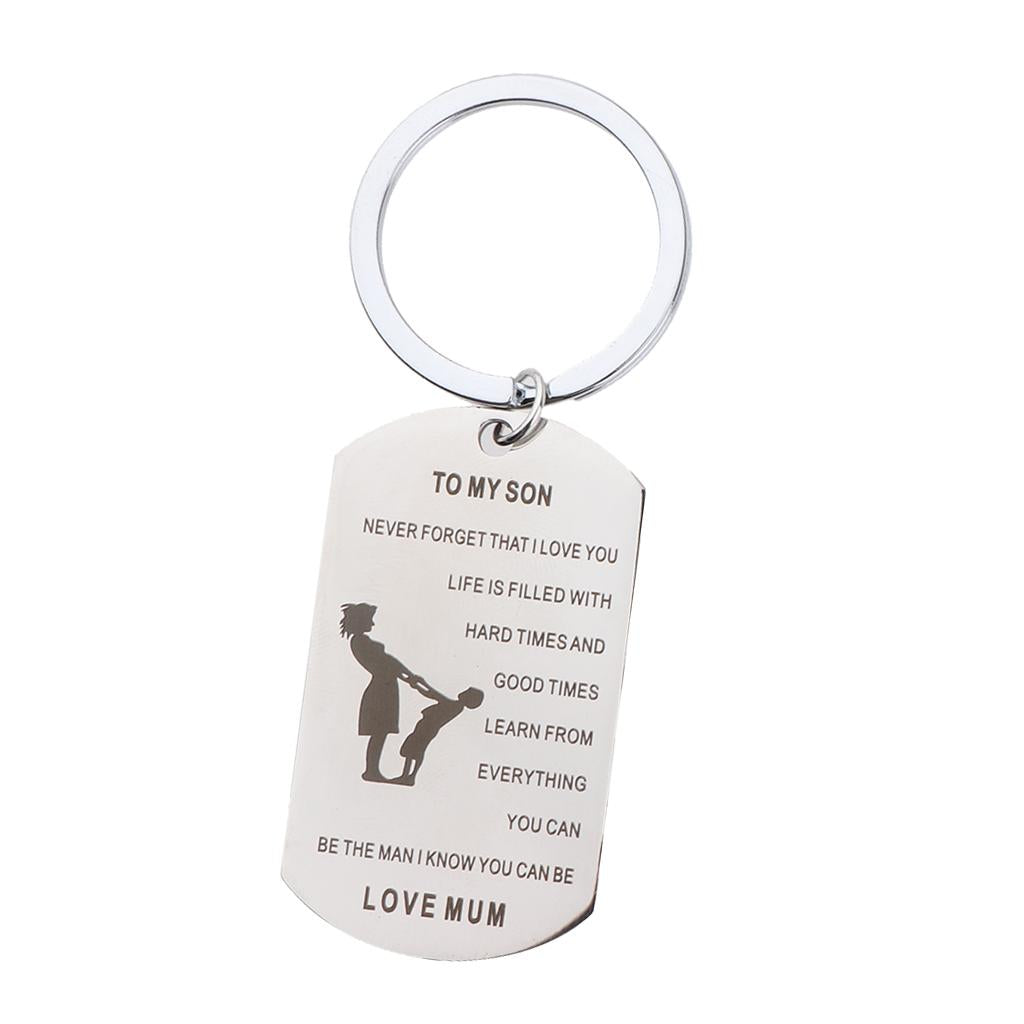Stainless Steel Dog Tag Pendant Key Ring Keychain Necklace Gift DIY To My Son Love Mum